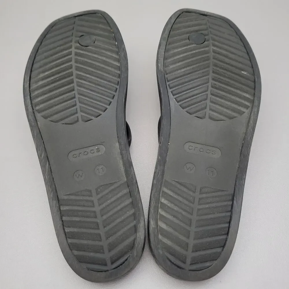 Crocs Miami Toe Loop Sandal Women Size 11 Black Comfortable Support Stylish